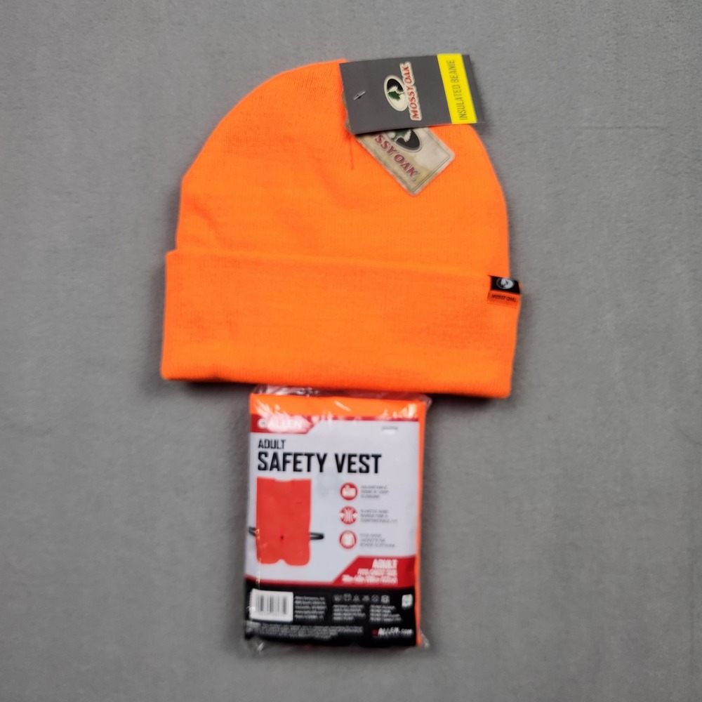 Mossy Oak Blaze Orange Insulated Beanie and Allen Adult Safety Vest Bundle NEW